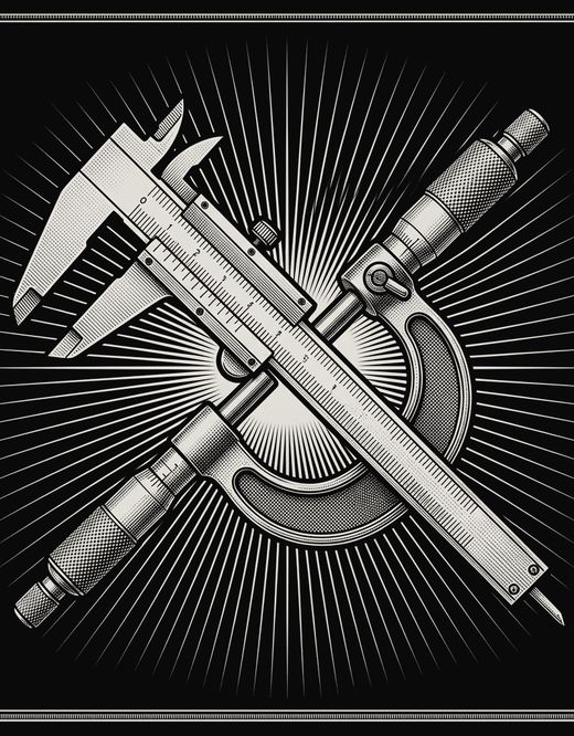 Engraved art deco calipers and micrometer