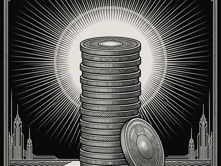 Engraved art deco stack of coins