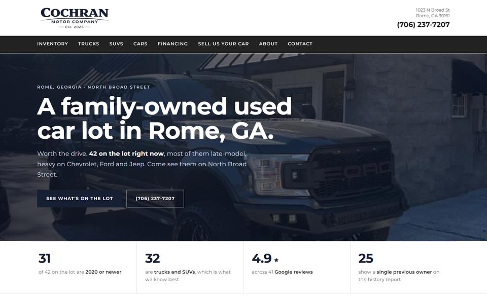 Home page of Cochran Motor Company, cochranmotorco.com