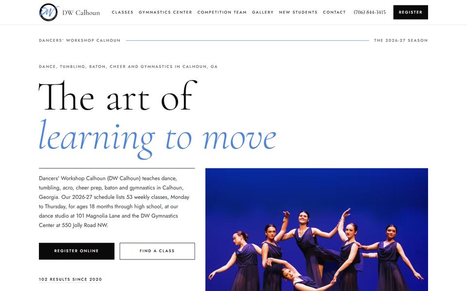 Home page of Dancers' Workshop Calhoun, dwcalhoun.com