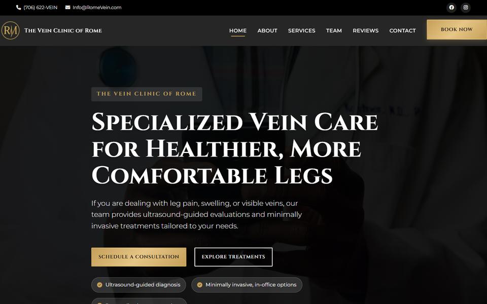 Home page of The Vein Clinic of Rome, romevein.com